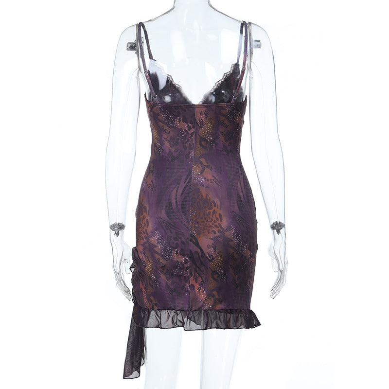 Sultry Plum Lace O-Ring Mini Slip Dress | Y2K Asymmetrical Fall Party Look