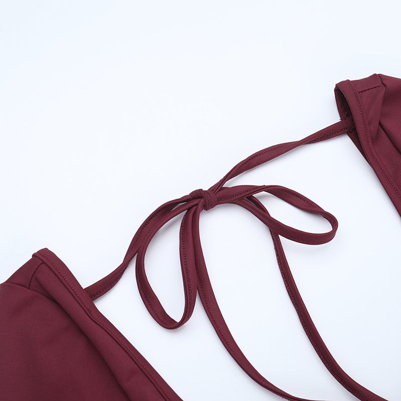 Alluring Wine Red Maxi Dress - Elegant Long Sleeve Cut-Out Ruched Gown for Fall & Holiday Parties