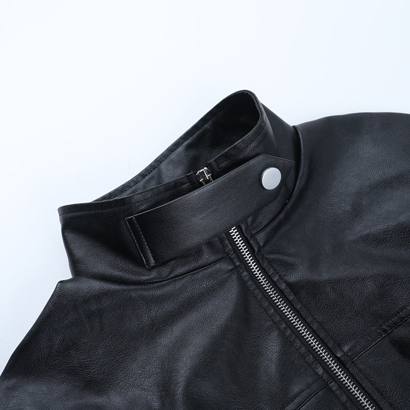Women's Edgy Faux Leather Cropped Moto Jacket – Belted Fall Fashion Essential