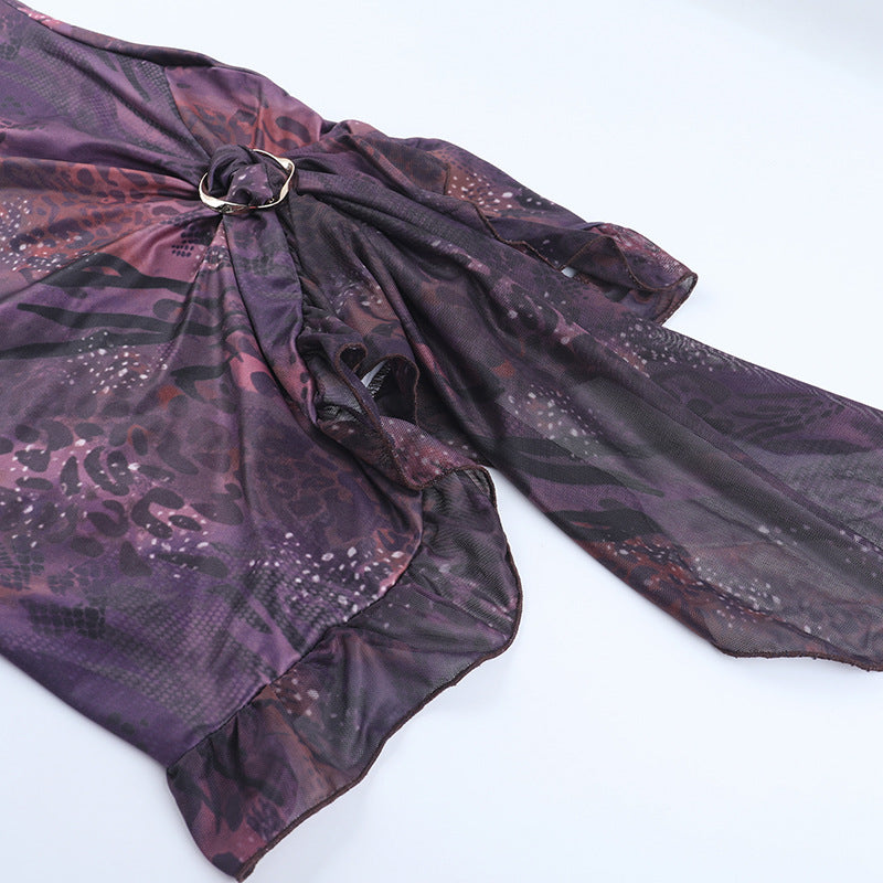 Sultry Plum Lace O-Ring Mini Slip Dress | Y2K Asymmetrical Fall Party Look