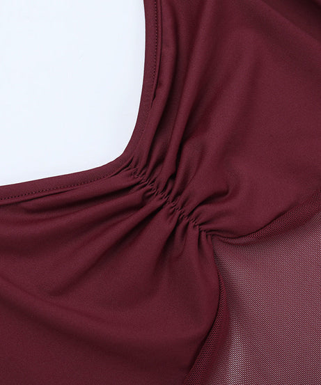 Alluring Wine Red Maxi Dress - Elegant Long Sleeve Cut-Out Ruched Gown for Fall & Holiday Parties