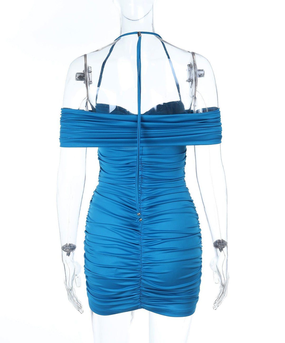 Electric Blue Halter Off-Shoulder Ruched Cutout Mini Dress – Your Fall Party & Night Out Essential