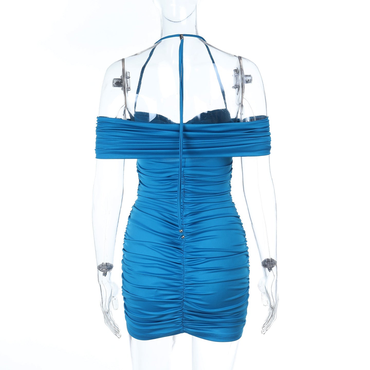 Electric Blue Halter Off-Shoulder Ruched Cutout Mini Dress – Your Fall Party & Night Out Essential