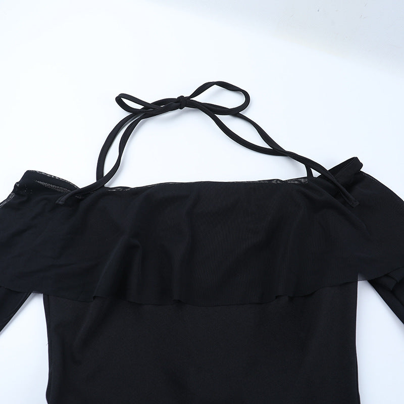 Bewitching Black Off-Shoulder Maxi Dress with Sheer Bell Sleeves - Elegant Fall & Holiday Party Style