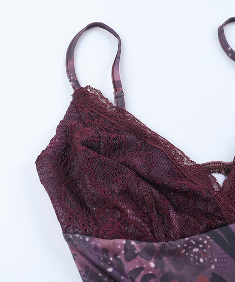 Sultry Plum Lace O-Ring Mini Slip Dress | Y2K Asymmetrical Fall Party Look