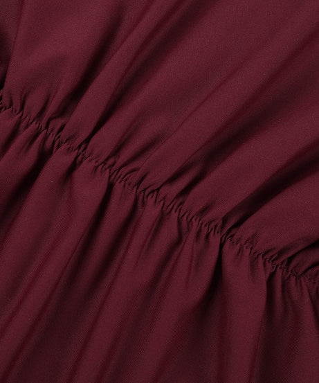 Alluring Wine Red Maxi Dress - Elegant Long Sleeve Cut-Out Ruched Gown for Fall & Holiday Parties