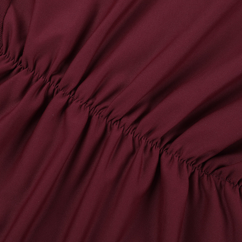 Alluring Wine Red Maxi Dress - Elegant Long Sleeve Cut-Out Ruched Gown for Fall & Holiday Parties