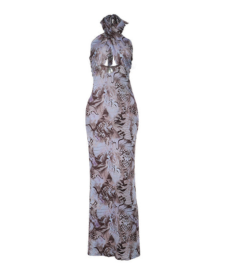 Serpentine Halter Maxi Dress - Abstract Animal Print for Fall & Holiday Glamour