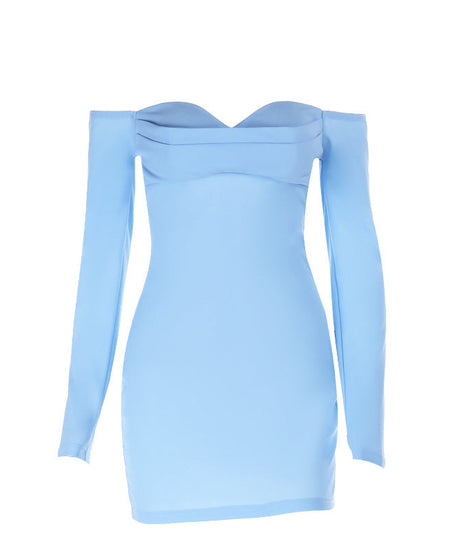 Dreamy Sky Blue Off-Shoulder Mini Dress - Long Sleeve Bodycon for Fall Parties & Date Nights