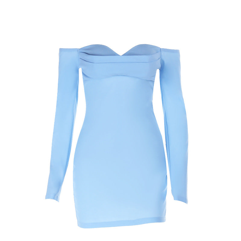 Dreamy Sky Blue Off-Shoulder Mini Dress - Long Sleeve Bodycon for Fall Parties & Date Nights