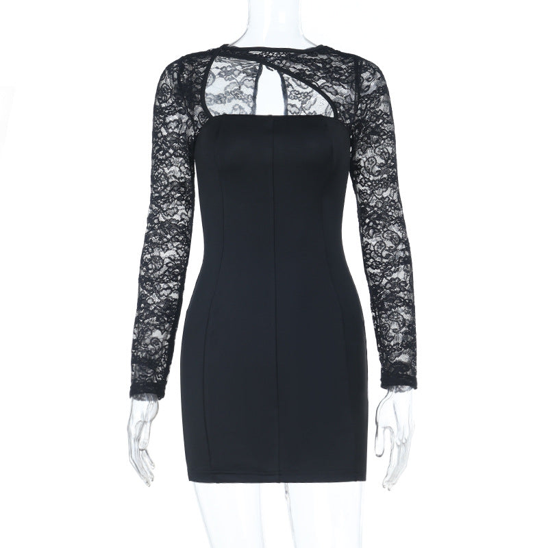 Elegant Black Lace Long Sleeve Bodycon Mini Dress - Fall & Holiday Party Perfect