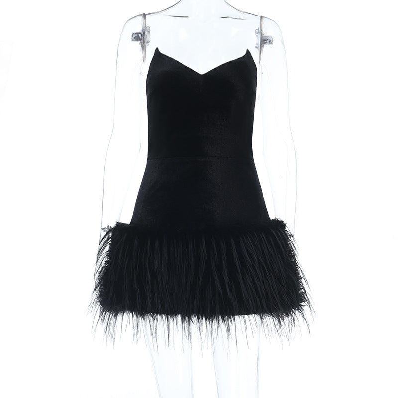 Chic Black Velvet & Feather Mini Dress - Your Holiday Party & NYE Showstopper