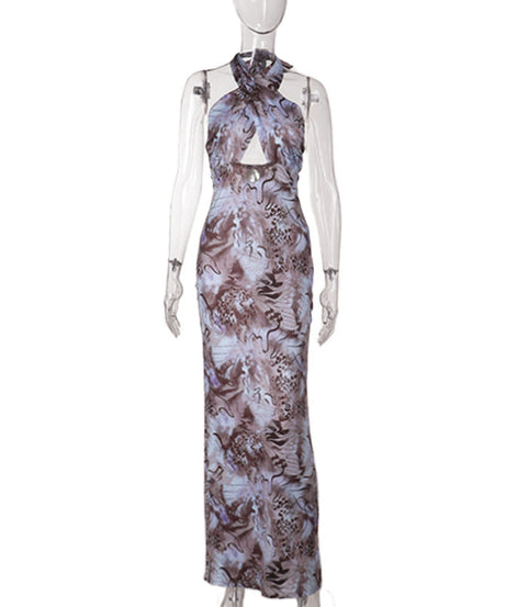 Serpentine Halter Maxi Dress - Abstract Animal Print for Fall & Holiday Glamour