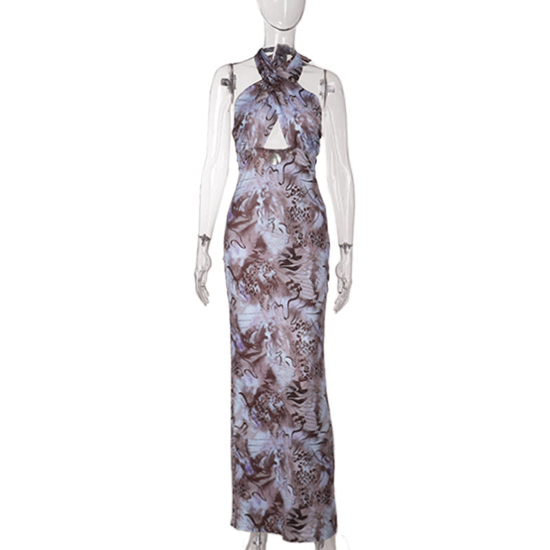 Serpentine Halter Maxi Dress - Abstract Animal Print for Fall & Holiday Glamour