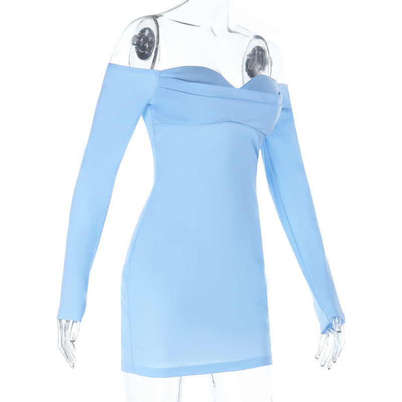 Dreamy Sky Blue Off-Shoulder Mini Dress - Long Sleeve Bodycon for Fall Parties & Date Nights