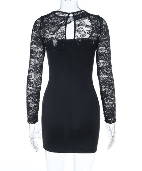 Elegant Black Lace Long Sleeve Bodycon Mini Dress - Fall & Holiday Party Perfect