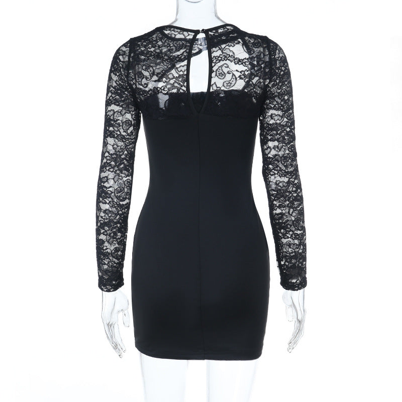 Elegant Black Lace Long Sleeve Bodycon Mini Dress - Fall & Holiday Party Perfect
