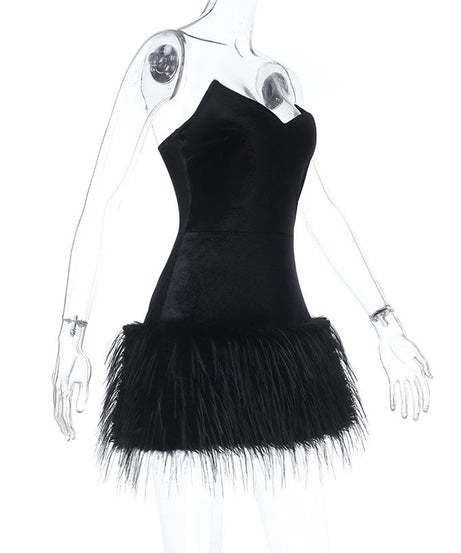 Chic Black Velvet & Feather Mini Dress - Your Holiday Party & NYE Showstopper