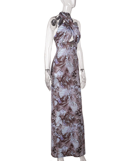 Serpentine Halter Maxi Dress - Abstract Animal Print for Fall & Holiday Glamour
