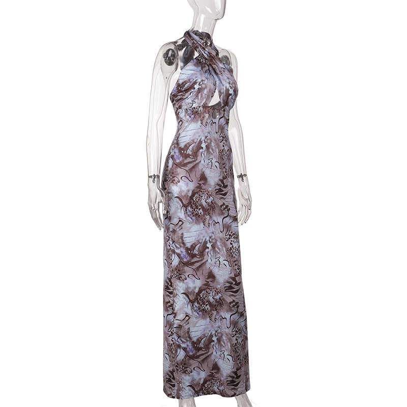 Serpentine Halter Maxi Dress - Abstract Animal Print for Fall & Holiday Glamour