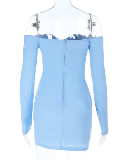 Dreamy Sky Blue Off-Shoulder Mini Dress - Long Sleeve Bodycon for Fall Parties & Date Nights