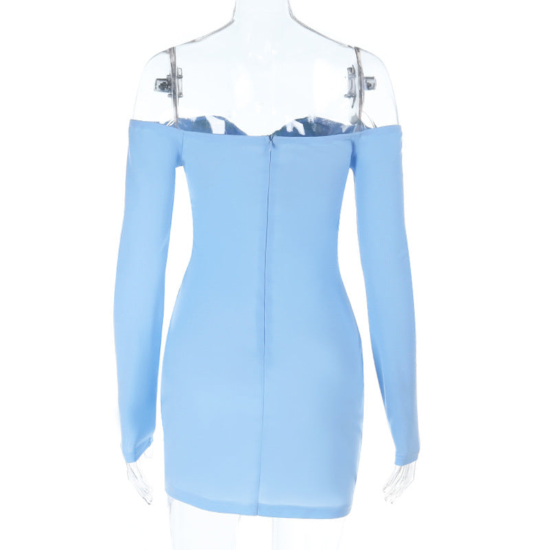 Dreamy Sky Blue Off-Shoulder Mini Dress - Long Sleeve Bodycon for Fall Parties & Date Nights