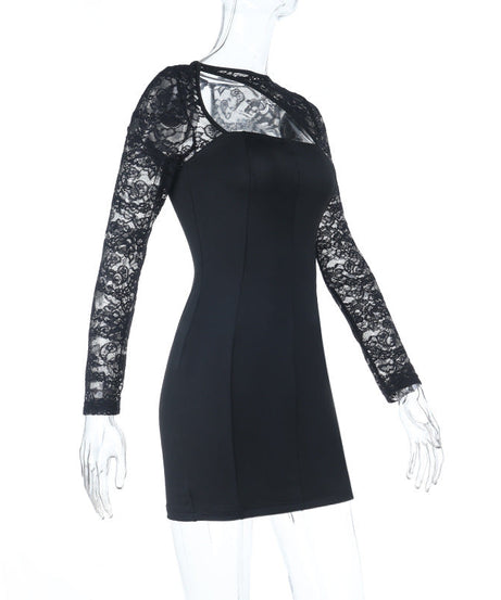 Elegant Black Lace Long Sleeve Bodycon Mini Dress - Fall & Holiday Party Perfect