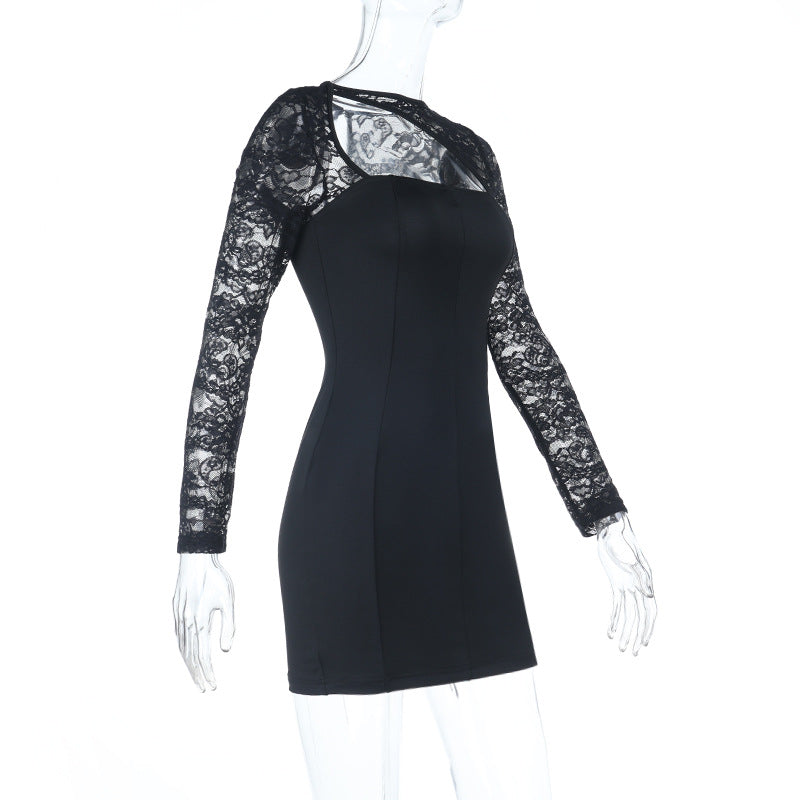 Elegant Black Lace Long Sleeve Bodycon Mini Dress - Fall & Holiday Party Perfect