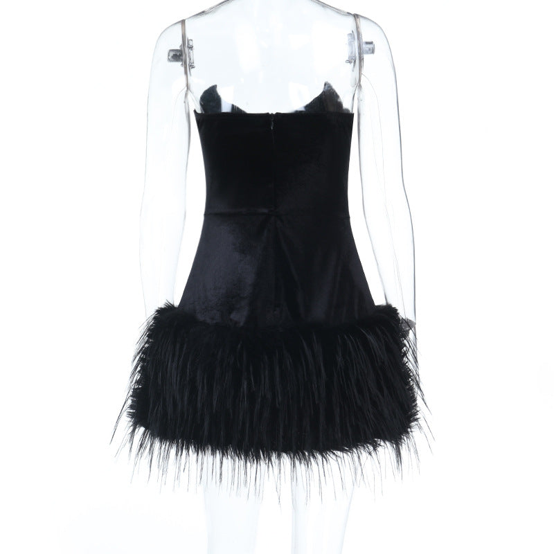 Chic Black Velvet & Feather Mini Dress - Your Holiday Party & NYE Showstopper