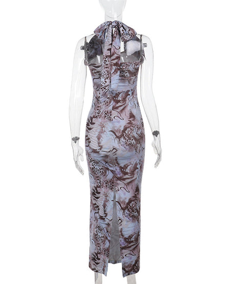 Serpentine Halter Maxi Dress - Abstract Animal Print for Fall & Holiday Glamour