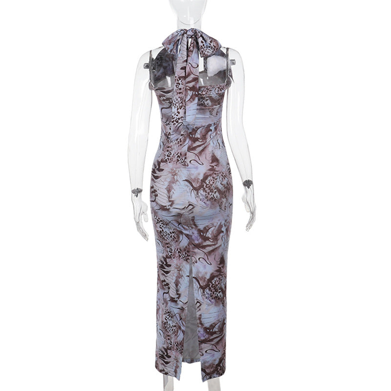 Serpentine Halter Maxi Dress - Abstract Animal Print for Fall & Holiday Glamour