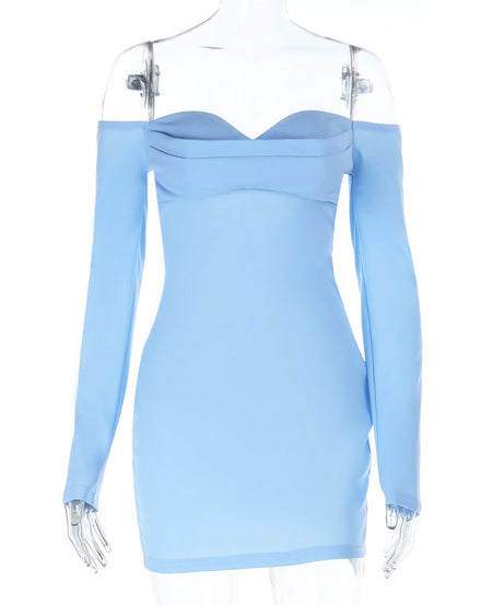 Dreamy Sky Blue Off-Shoulder Mini Dress - Long Sleeve Bodycon for Fall Parties & Date Nights