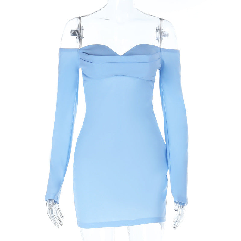 Dreamy Sky Blue Off-Shoulder Mini Dress - Long Sleeve Bodycon for Fall Parties & Date Nights