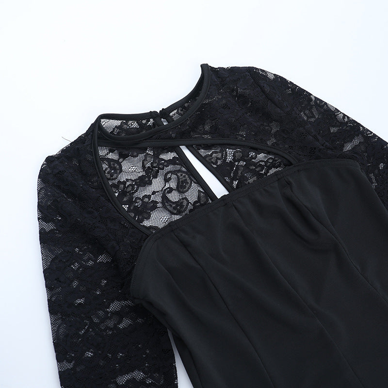 Elegant Black Lace Long Sleeve Bodycon Mini Dress - Fall & Holiday Party Perfect