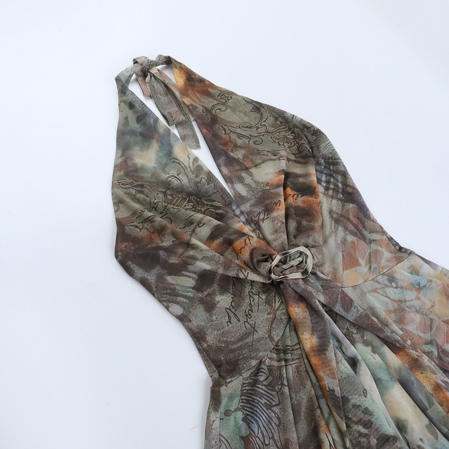 Autumn Whisper Halter Mini Dress: Boho-Chic Tie-Dye for Fall Nights & Vacation Escapes