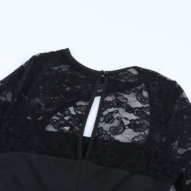 Elegant Black Lace Long Sleeve Bodycon Mini Dress - Fall & Holiday Party Perfect