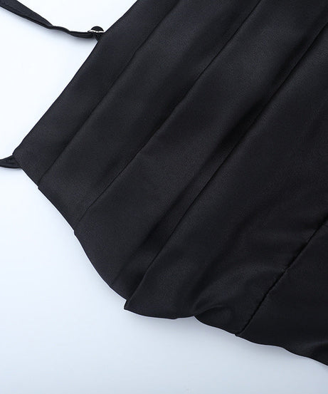 Effortlessly Chic Black Satin Slip Maxi Dress with High Slit & Ruching – Your Holiday Party & Special Occasion Essential