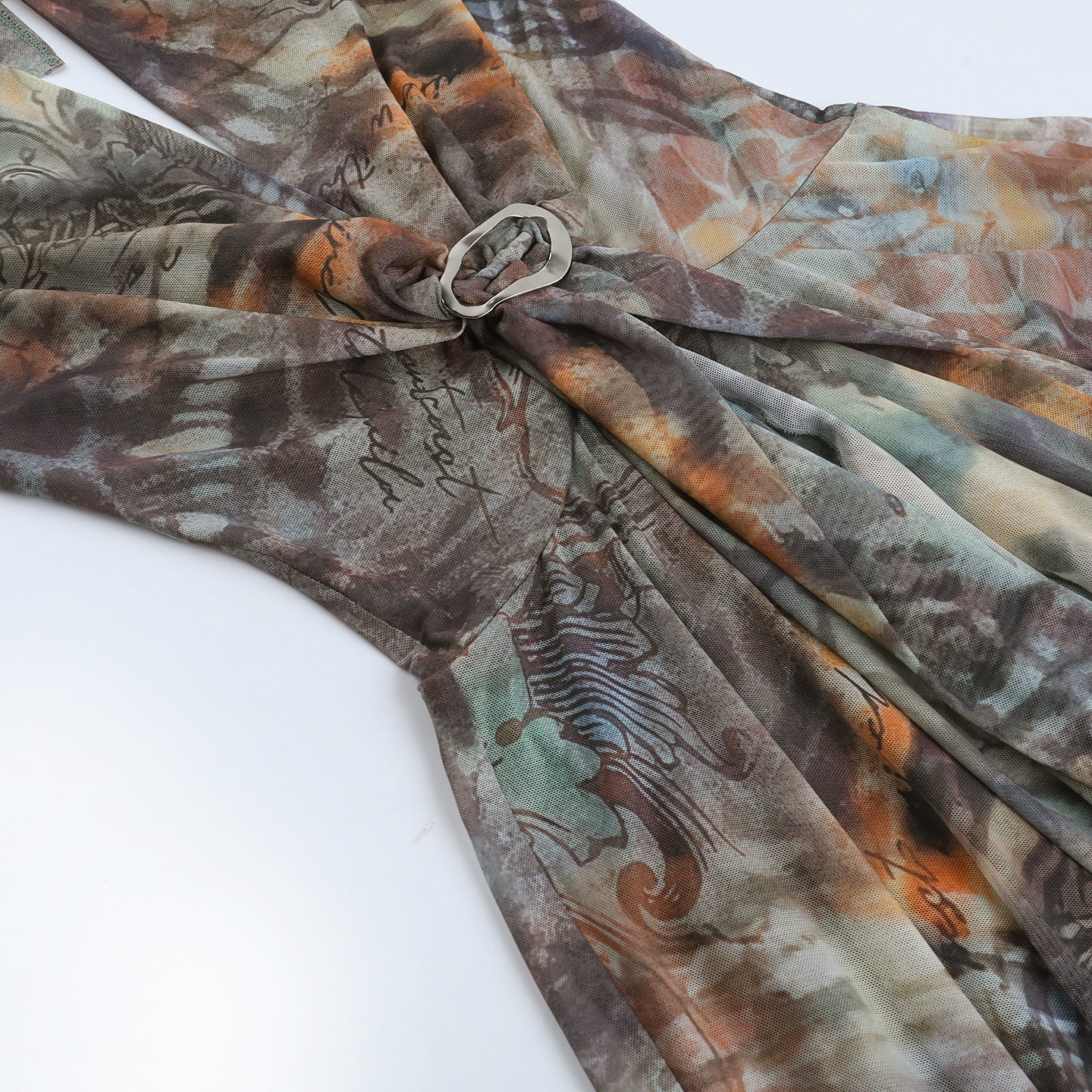 Autumn Whisper Halter Mini Dress: Boho-Chic Tie-Dye for Fall Nights & Vacation Escapes