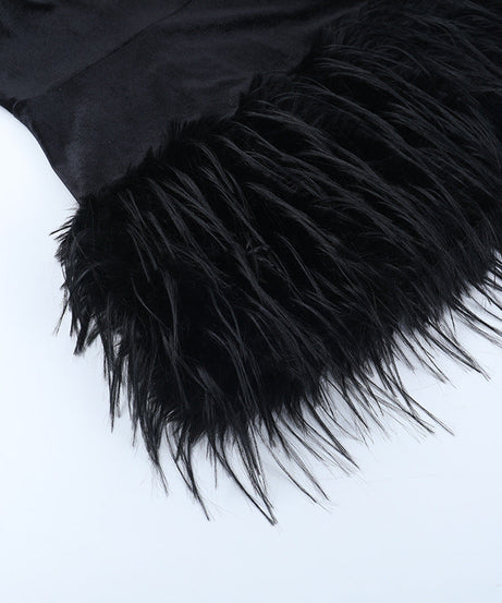 Chic Black Velvet & Feather Mini Dress - Your Holiday Party & NYE Showstopper