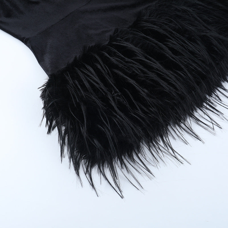 Chic Black Velvet & Feather Mini Dress - Your Holiday Party & NYE Showstopper