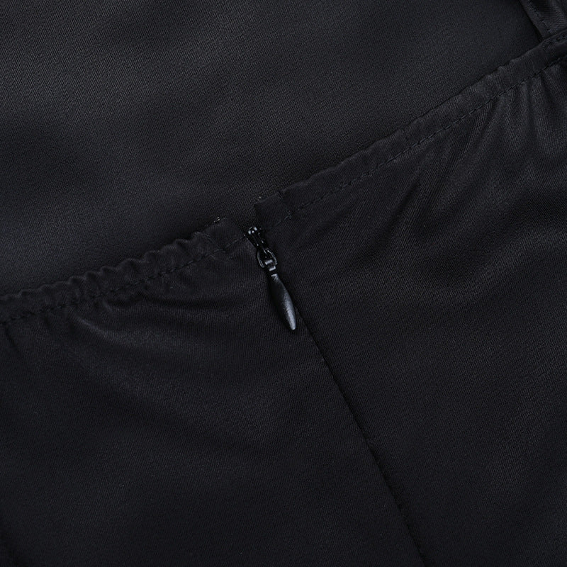 Effortlessly Chic Black Satin Slip Maxi Dress with High Slit & Ruching – Your Holiday Party & Special Occasion Essential