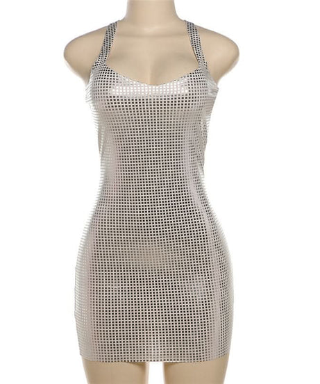 Dazzling Silver Grid Halter Mini Dress - Your Sparkle & Party Season Essential