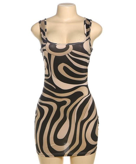 Groovy Swirl Print Square Neck Bodycon Mini Dress | Y2K Fall Party Chic