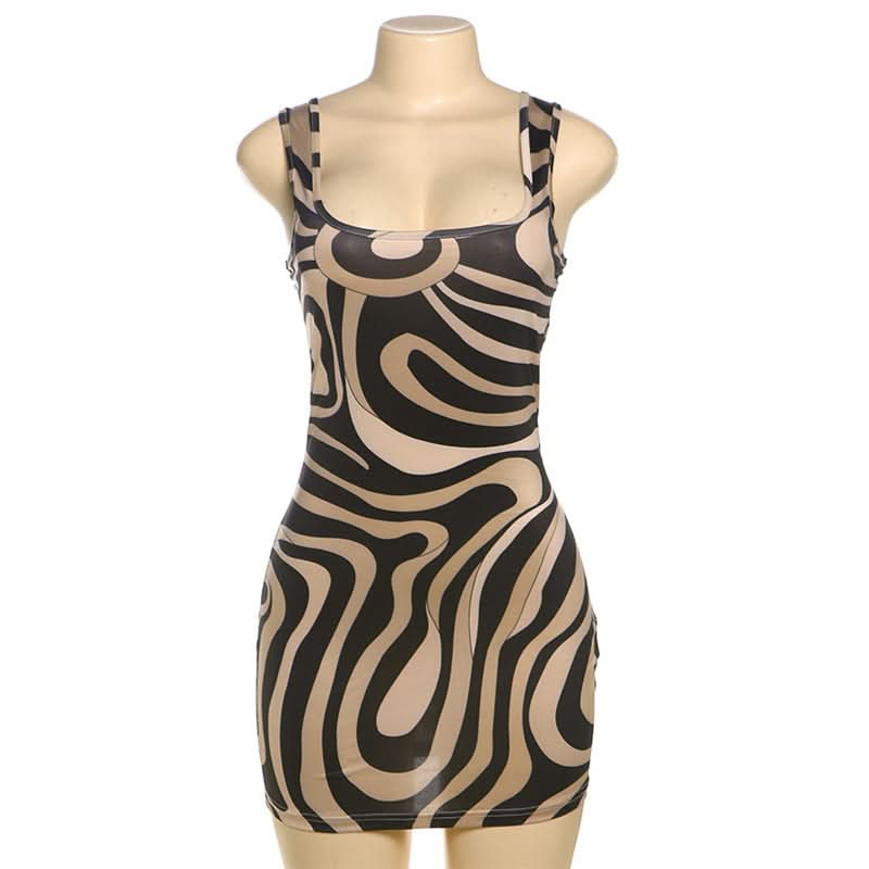 Groovy Swirl Print Square Neck Bodycon Mini Dress | Y2K Fall Party Chic