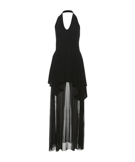 Chic Halter V-Neck Black Sheer Maxi Dress - Your Go-To for Holiday Parties & Evening Glamour