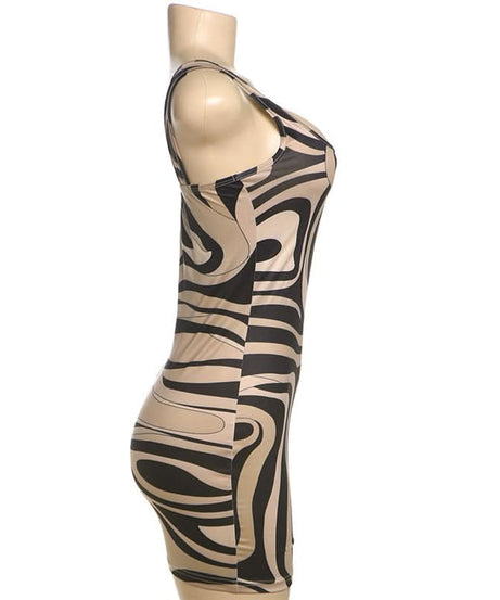 Groovy Swirl Print Square Neck Bodycon Mini Dress | Y2K Fall Party Chic