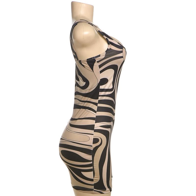 Groovy Swirl Print Square Neck Bodycon Mini Dress | Y2K Fall Party Chic