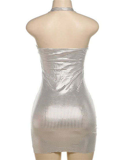 Dazzling Silver Grid Halter Mini Dress - Your Sparkle & Party Season Essential