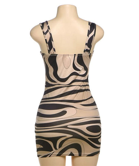 Groovy Swirl Print Square Neck Bodycon Mini Dress | Y2K Fall Party Chic