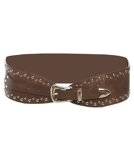 Fall Chic Studded Wide Waist Belt for Women - Western Boho PU Leather Statement